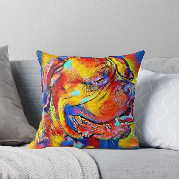 Item preview, Colorful Dogue de Bordeaux with his mouth open in blue, yellow and red designed and sold by NickoPrints.