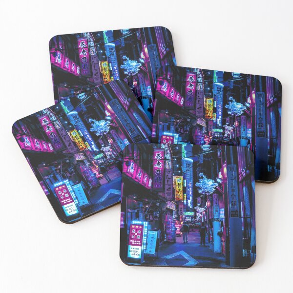 Blue Tokyo Alleys Coasters (Set of 4)