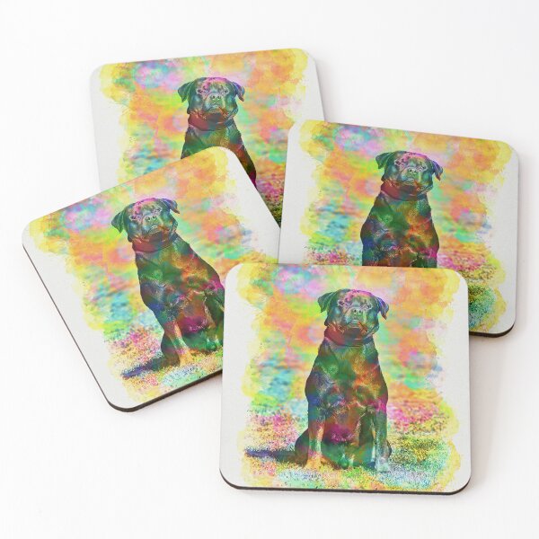 Item preview, Rottweiler dog sitting – colorful watercolor effect designed and sold by NickoPrints.