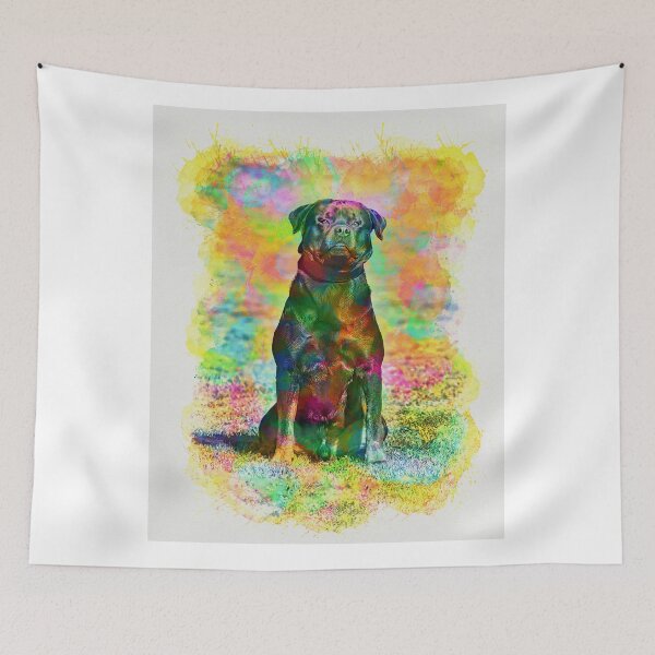 Item preview, Rottweiler dog sitting – colorful watercolor effect designed and sold by NickoPrints.