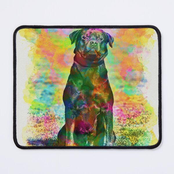 Item preview, Rottweiler dog sitting – colorful watercolor effect designed and sold by NickoPrints.