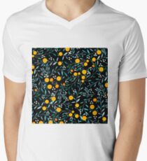Orangen auf Schwarz T-Shirt mit V-Ausschnitt