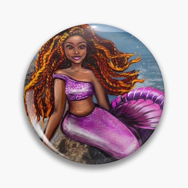 Item preview, Mermaid with red braids relaxing on the rocks  with brown eyes, flowing Afro hair and caramel brown skin designed and sold by Artonmytee.