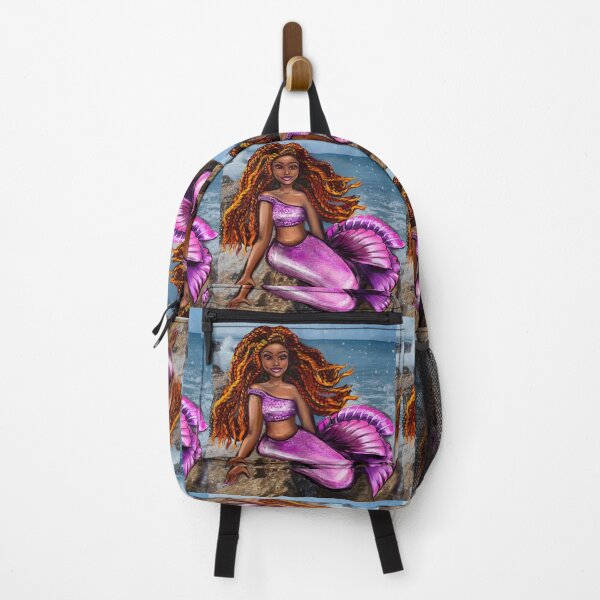 Item preview, Mermaid with red braids relaxing on the rocks  with brown eyes, flowing Afro hair and caramel brown skin designed and sold by Artonmytee.