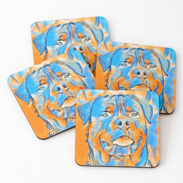 Item preview, Rottweiler dog portrait in blue and orange designed and sold by NickoPrints.