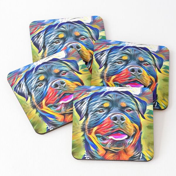 Item preview, High contrast colorful Rottweiler dog portrait - digital painting designed and sold by NickoPrints.
