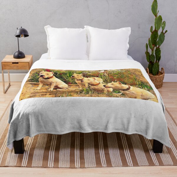 Item preview, Four Dogos Argentinos waiting for food - digital painting designed and sold by NickoPrints.