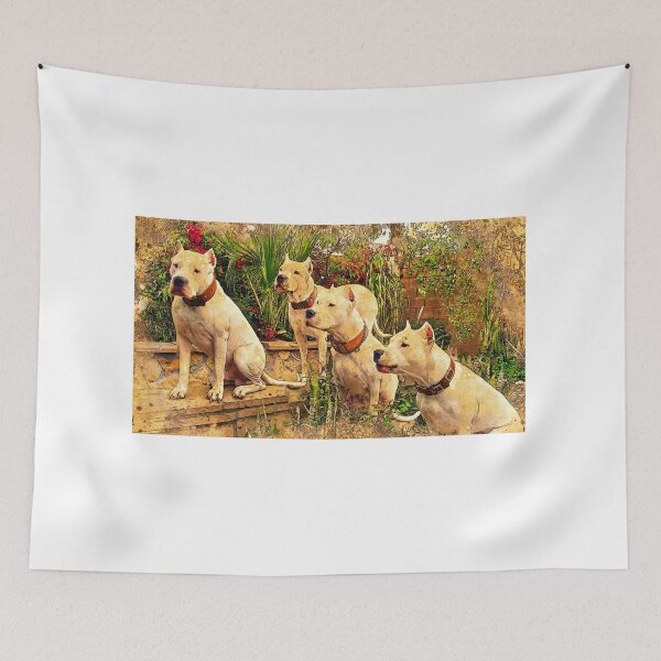Item preview, Four Dogos Argentinos waiting for food - digital painting designed and sold by NickoPrints.