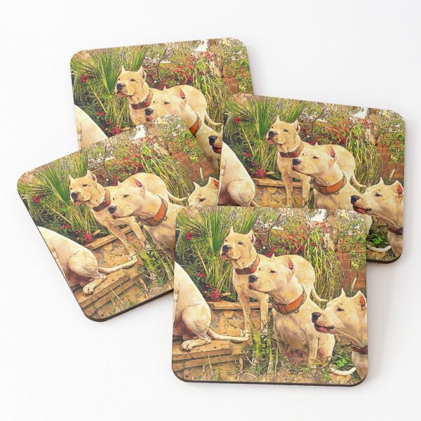 Item preview, Four Dogos Argentinos waiting for food - digital painting designed and sold by NickoPrints.