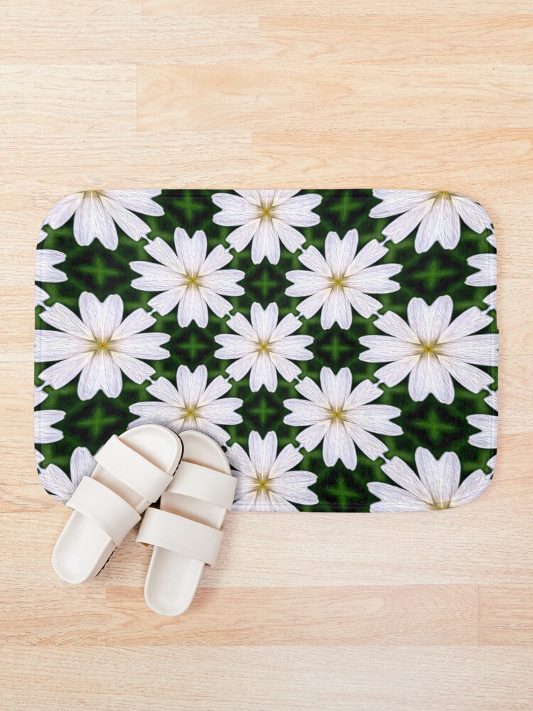 Thumbnail 1 of 6, Bath Mat, White Marguerite Pattern designed and sold by Patternflower.