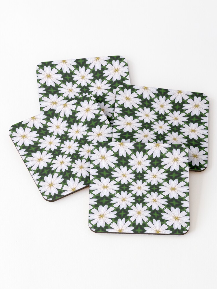 Thumbnail 1 of 5, Coasters (Set of 4), White Marguerite Pattern designed and sold by Patternflower.