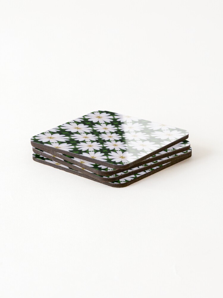 Thumbnail 4 of 5, Coasters (Set of 4), White Marguerite Pattern designed and sold by Patternflower.