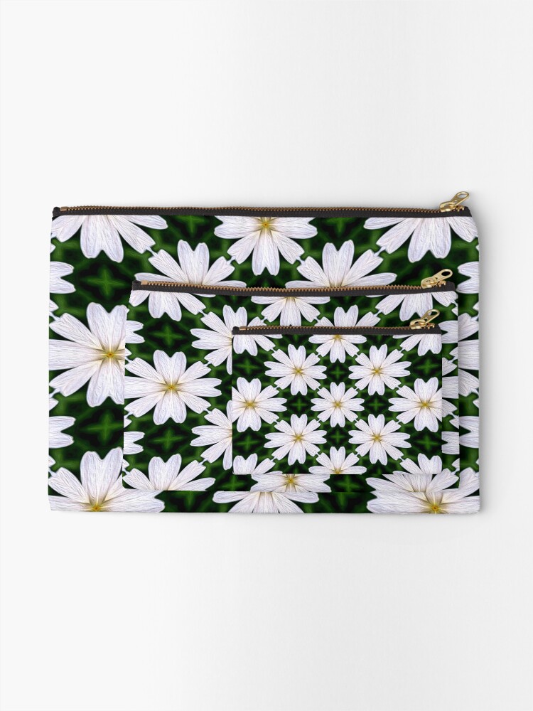 Thumbnail 2 of 4, Zipper Pouch, White Marguerite Pattern designed and sold by Patternflower.