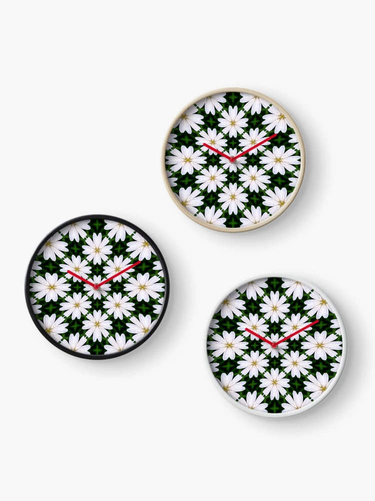 Thumbnail 3 of 4, Clock, White Marguerite Pattern designed and sold by Patternflower.