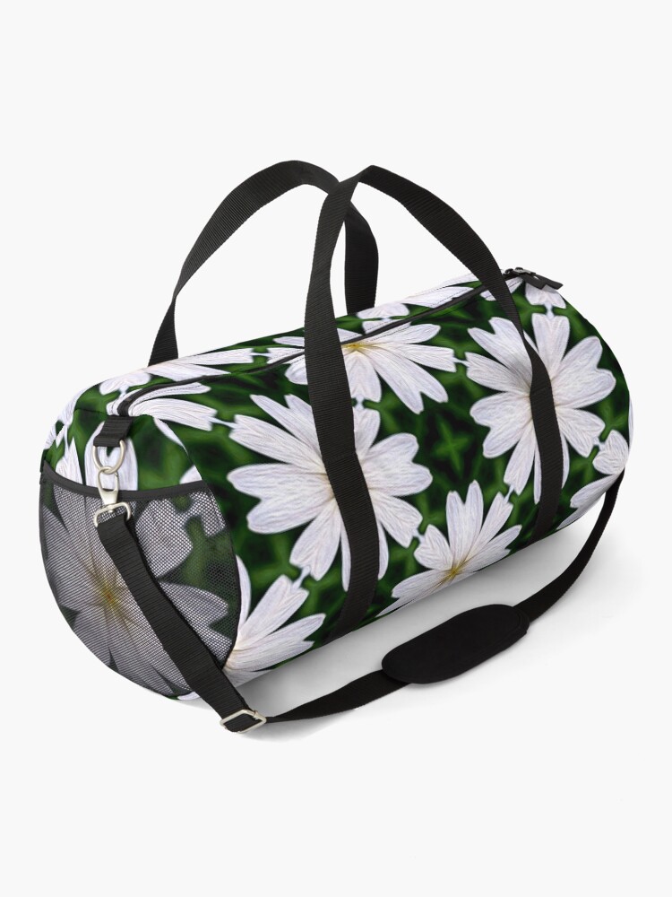 Thumbnail 2 of 3, Duffle Bag, White Marguerite Pattern designed and sold by Patternflower.