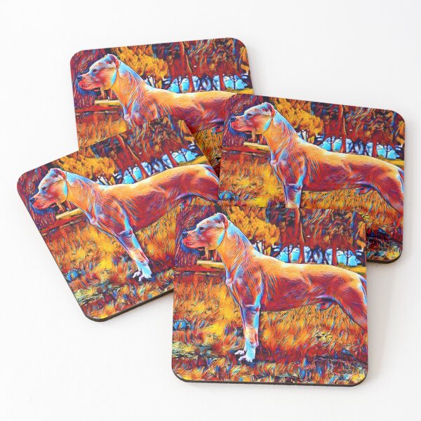 Item preview, Dogo Argentino in the woods - colorful dark orange and red designed and sold by NickoPrints.