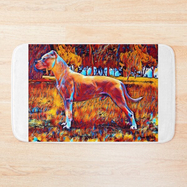 Item preview, Dogo Argentino in the woods - colorful dark orange and red designed and sold by NickoPrints.