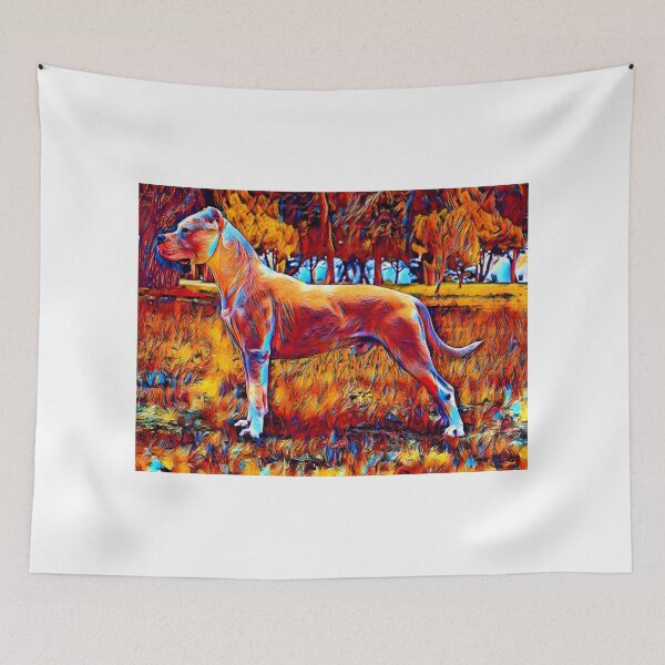 Item preview, Dogo Argentino in the woods - colorful dark orange and red designed and sold by NickoPrints.