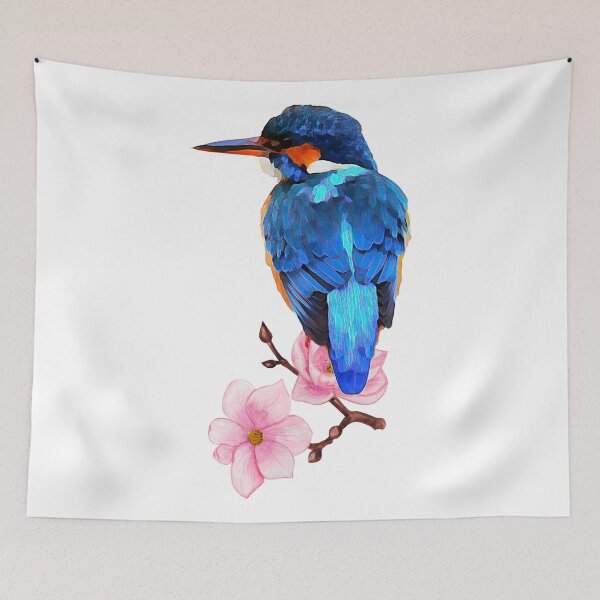 Item preview, Watercolor Kingfisher With Flowers designed and sold by virillanissa.