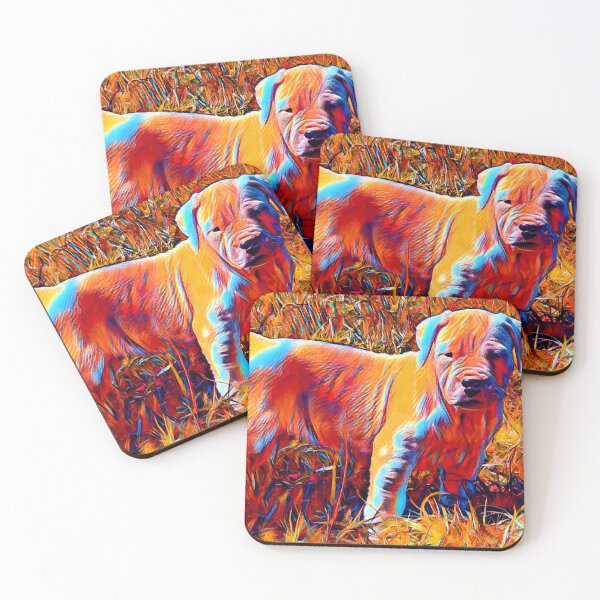 Item preview, Dogo Argentino puppy in the grass - colorful dark orange, red and cyan designed and sold by NickoPrints.
