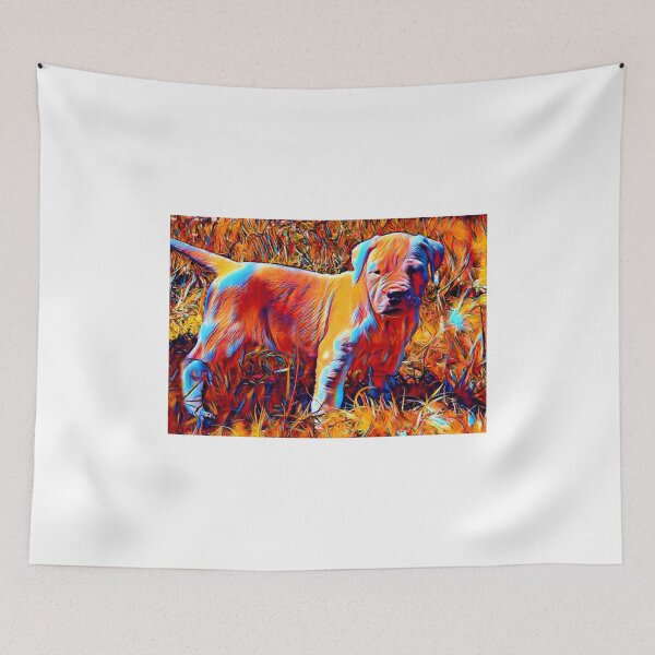 Item preview, Dogo Argentino puppy in the grass - colorful dark orange, red and cyan designed and sold by NickoPrints.
