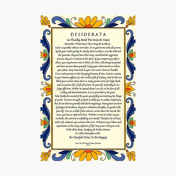 Item preview, Desiderata Poster with Art Deco Floral Border designed and sold by Desiderata4u.