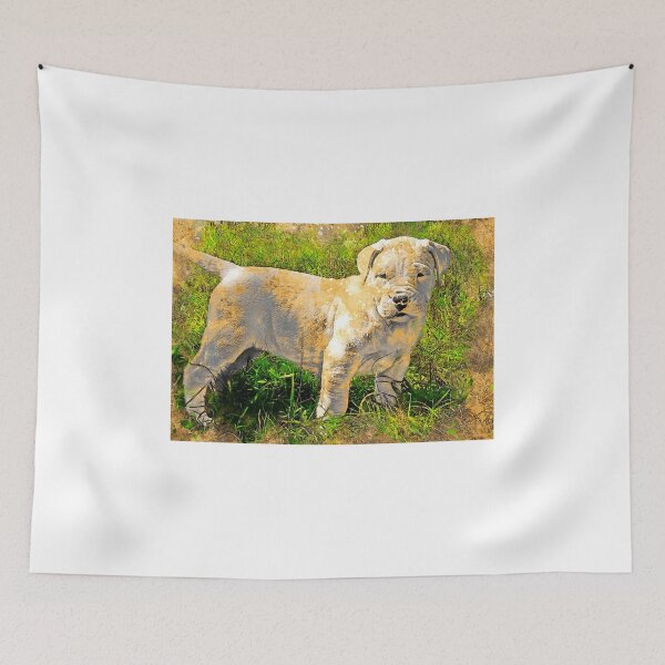 Item preview, Dogo Argentino puppy in the grass - digital painting with vintage look designed and sold by NickoPrints.