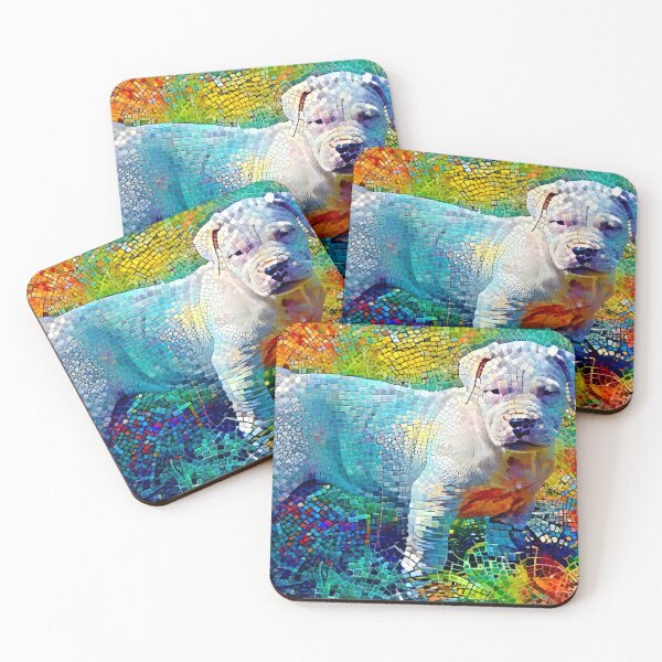 Item preview, Dogo Argentino puppy in the grass - colorful mosaic designed and sold by NickoPrints.