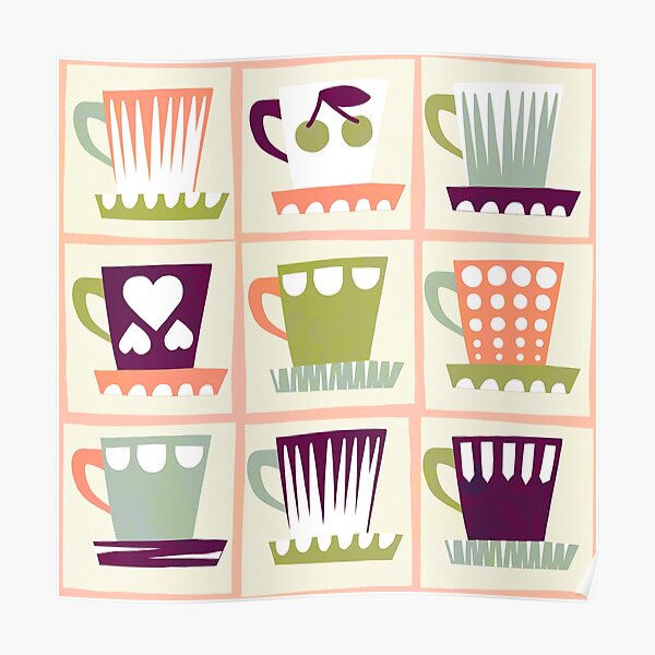 "Retro Coffee & Tea Cups Collection Minimal graphic collage art