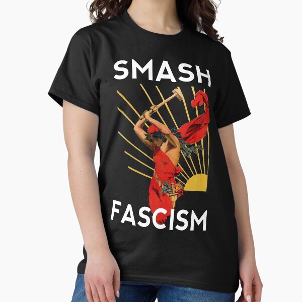 Vista previa del artículo con la obra «Aplastar el fascismo», diseñado y vendido por Go-Postal.