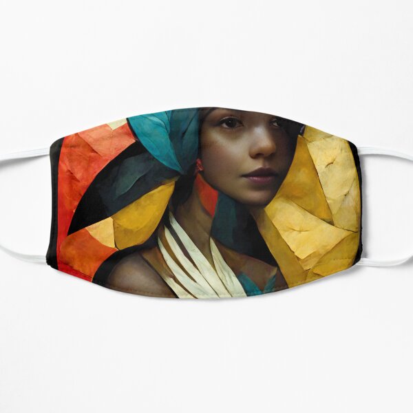 Cubic Owl Woman with Feather Flat Mask