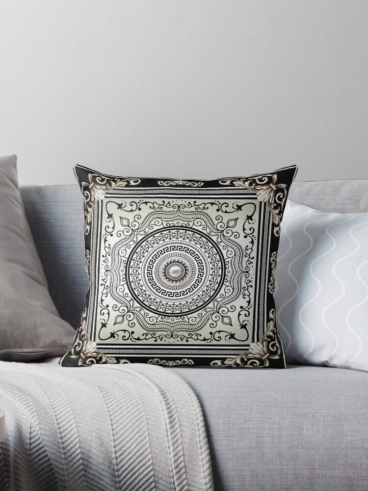 Baroque Ornate Black Cream Greek Key