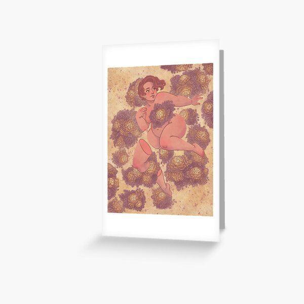 Pink Lady with Flowers Greeting Card