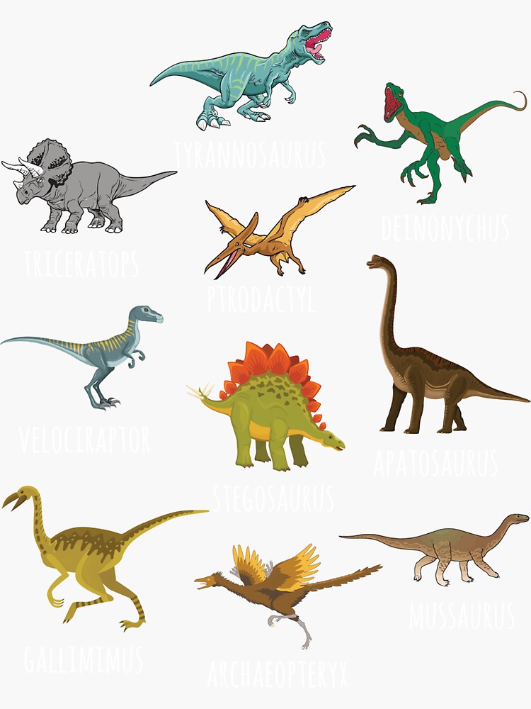 Dinosaur stickers with species names