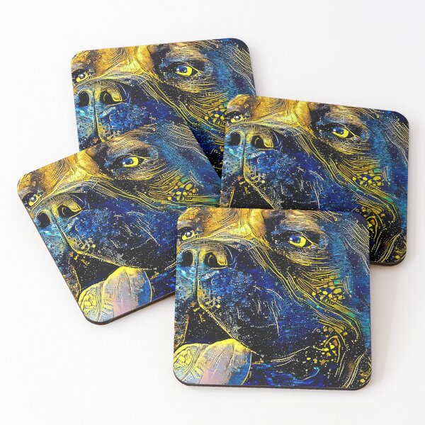Item preview, Cane Corso head close-up - starry blue with yellow colorful painting designed and sold by NickoPrints.