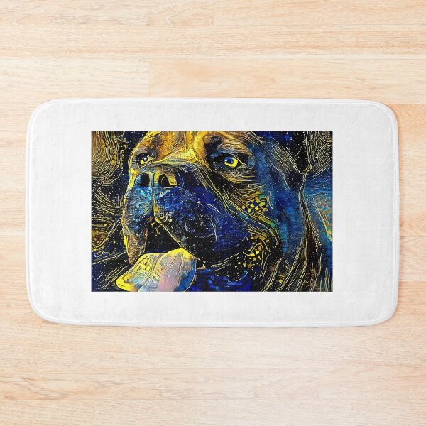 Item preview, Cane Corso head close-up - starry blue with yellow colorful painting designed and sold by NickoPrints.