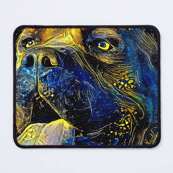 Item preview, Cane Corso head close-up - starry blue with yellow colorful painting designed and sold by NickoPrints.