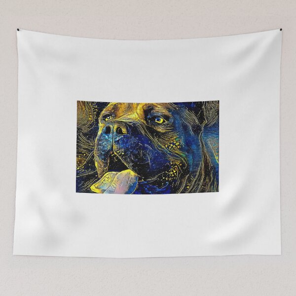 Item preview, Cane Corso head close-up - starry blue with yellow colorful painting designed and sold by NickoPrints.