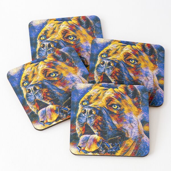 Item preview, Cane Corso head – blue and orange colorful painting designed and sold by NickoPrints.