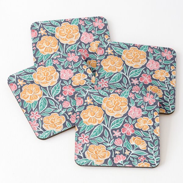 Item preview, Blooming Chalkboard Floral in Marigold, Coral and Emerald Teal Green designed and sold by micklyn.