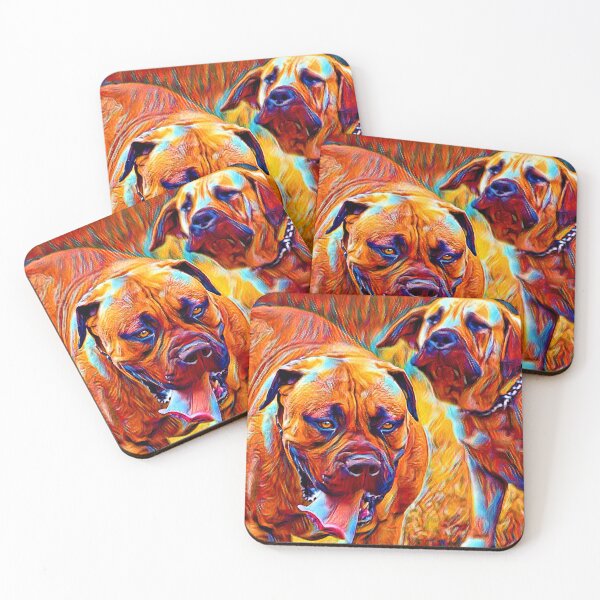 Artikelvorschau, Playful Boerboel dogs - colorful dark orange, red and cyan entworfen und verkauft von NickoPrints.