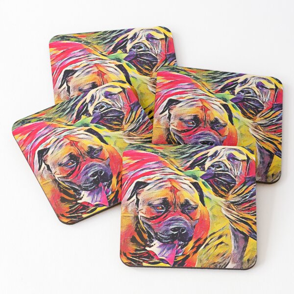 Artikelvorschau, Playful Boerboel dogs - colorful violet, red and yellow entworfen und verkauft von NickoPrints.
