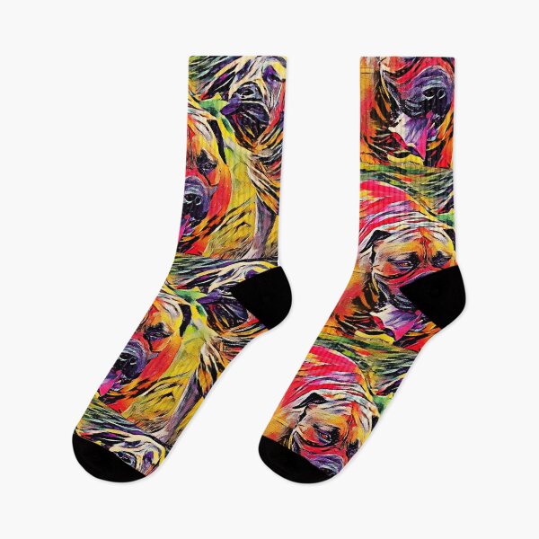 Artikelvorschau, Playful Boerboel dogs - colorful violet, red and yellow entworfen und verkauft von NickoPrints.