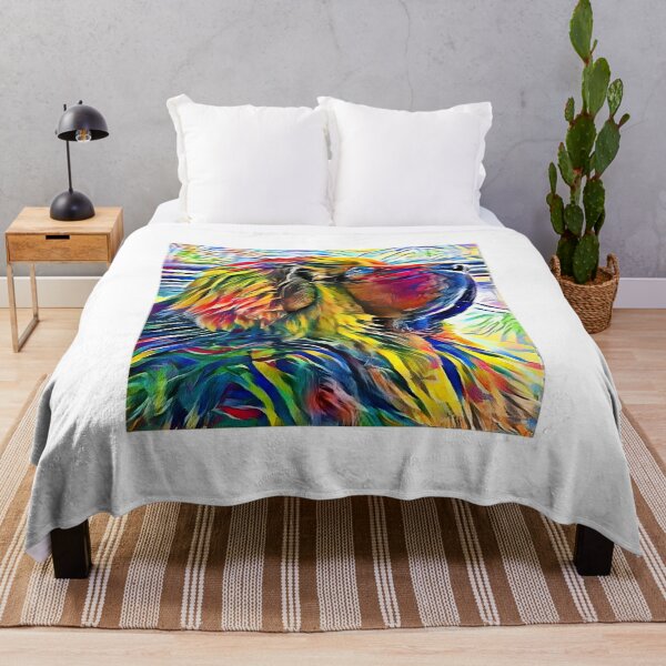 Item preview, Tibetan Mastiff dog sitting profile - high contrast colorful painting designed and sold by NickoPrints.