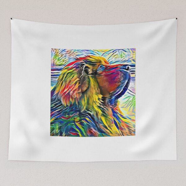 Item preview, Tibetan Mastiff dog sitting profile - high contrast colorful painting designed and sold by NickoPrints.