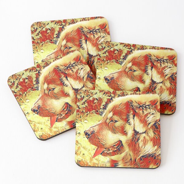 Item preview, Tibetan Mastiff dog sitting profile with its mouth open - sandwisp and tabasco colors designed and sold by NickoPrints.