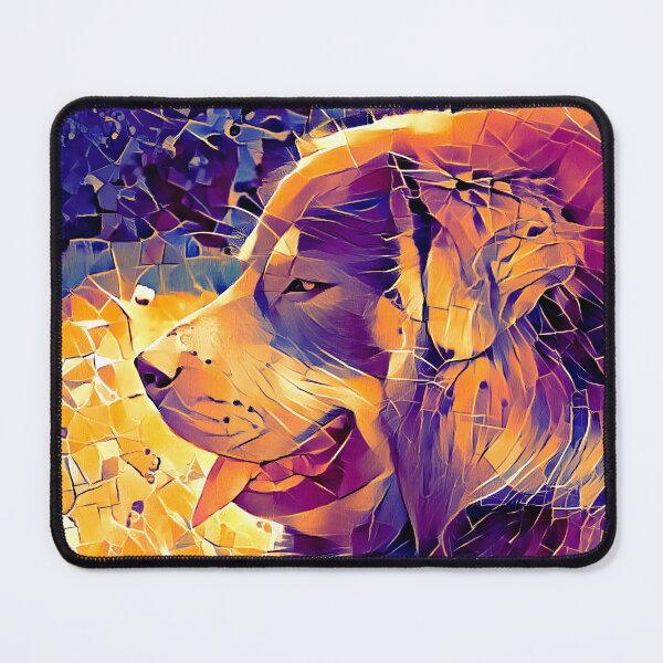 Item preview, Tibetan Mastiff dog sitting profile with its mouth open - irregular tiles mosaic effect designed and sold by NickoPrints.
