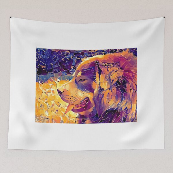 Item preview, Tibetan Mastiff dog sitting profile with its mouth open - irregular tiles mosaic effect designed and sold by NickoPrints.