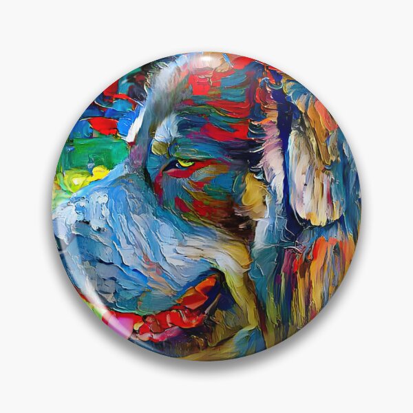 Item preview, Tibetan Mastiff dog sitting profile with its mouth open - colorful palette knife oil texture designed and sold by NickoPrints.