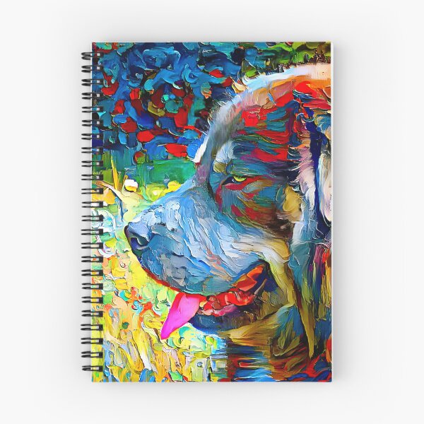 Item preview, Tibetan Mastiff dog sitting profile with its mouth open - colorful palette knife oil texture designed and sold by NickoPrints.
